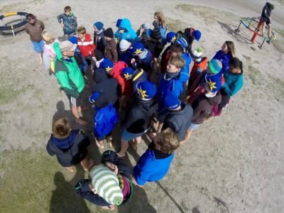 a group of people standing in a circle