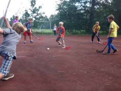 a group of kids playing lacrosse