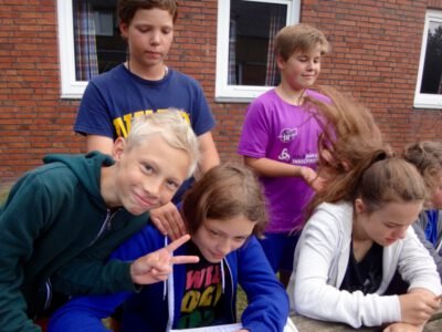 a group of kids outside
