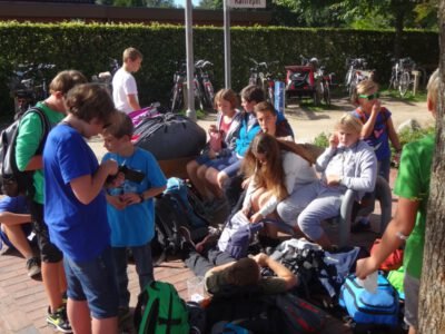 a group of people outside