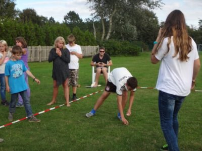 a group of people on grass