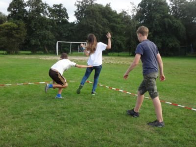 a group of people on a field