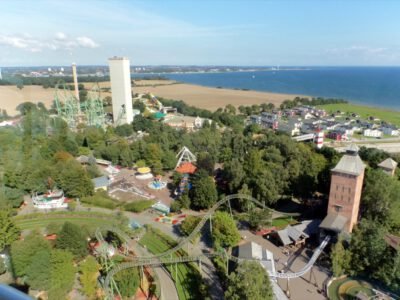 an aerial view of a theme park